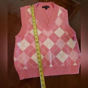 SAY WHAT? Pink Cropped Argyle V-Neck Sweater Vest